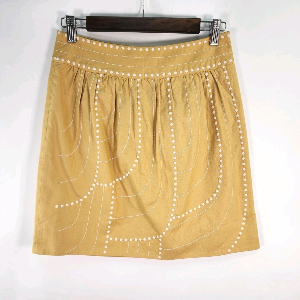 Anthropologie Floreat Skirt Women's 0 Yellow Embroidered Mini Boho